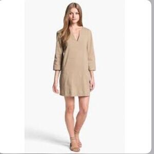 Theory Helda Linen Blend Short Dress Women’s 8 Khaki Tan 3/4 Sleeves Utility
